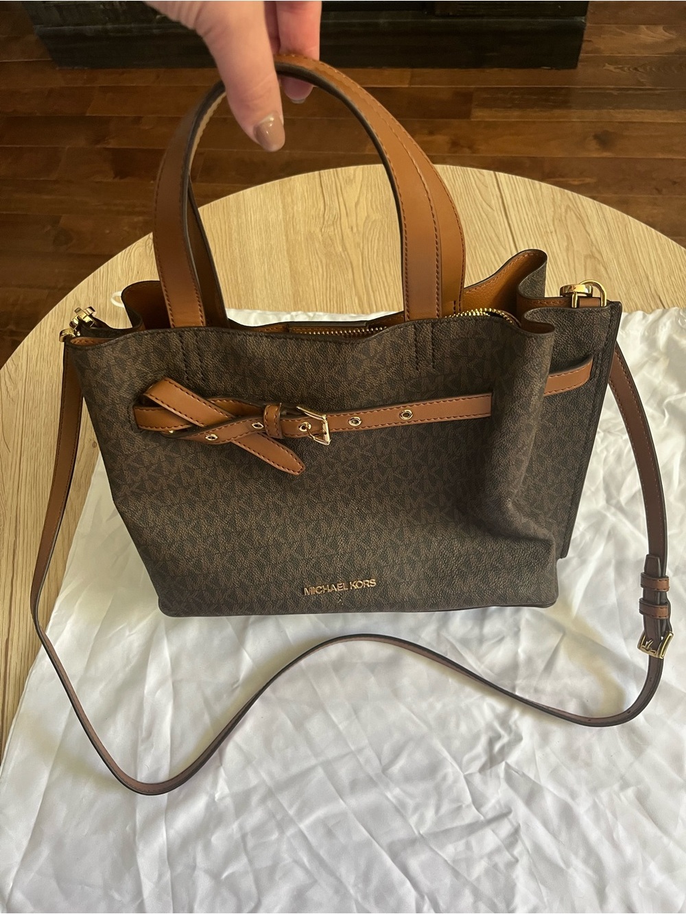 Michael Kors Brown Logo Tote with Tan Leather Trim